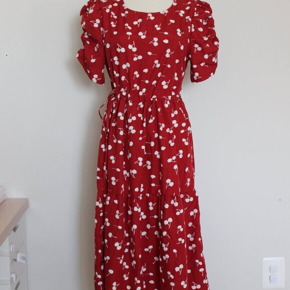 Dark Red Cherry Midi Dress - Picture 5 of 8